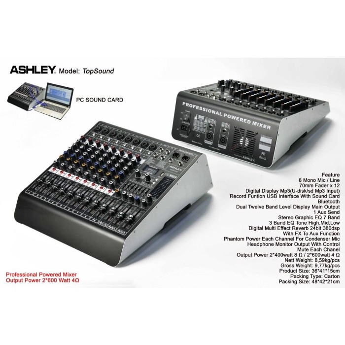 Power Mixer Ashley Topsound Top Sound 8 Channel