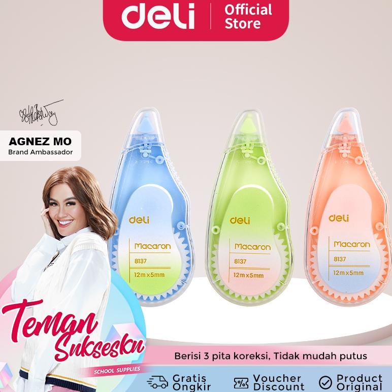 

Deli Correction Tape / Tip X Kertas / Pita Koreksi 12m*5mm Isi 3pcs Desain Ergonomis Praktis EH333