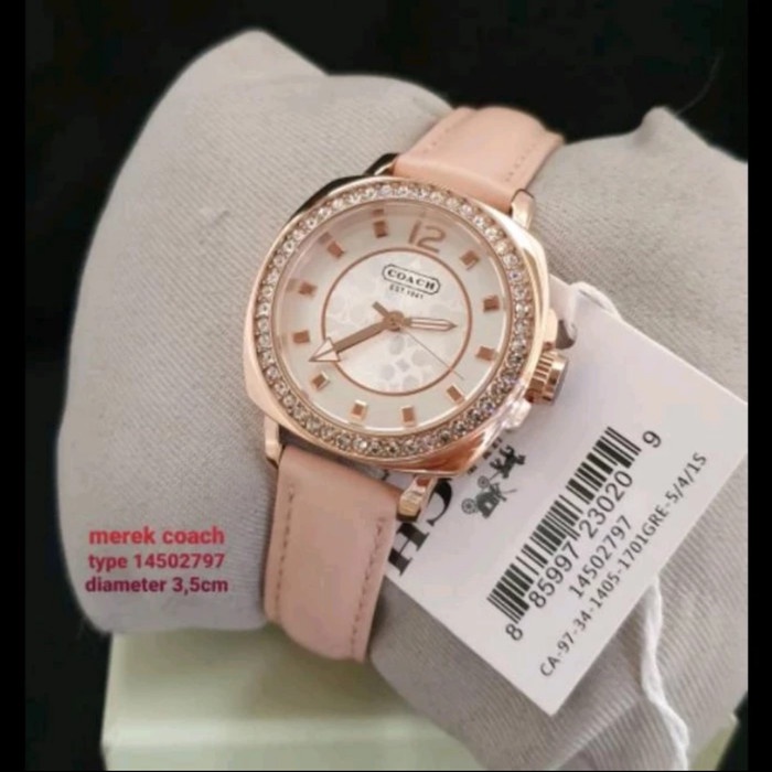 Jam Tangan Coach Original Rosegold Pink Leather Strap Diamond Mata