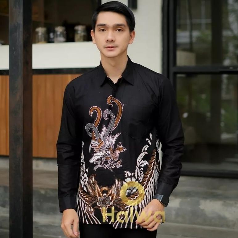 PROMO Batik pria coklat kemeja cowok lengan panjang m l xl xxl terlaris premium modern quality warna