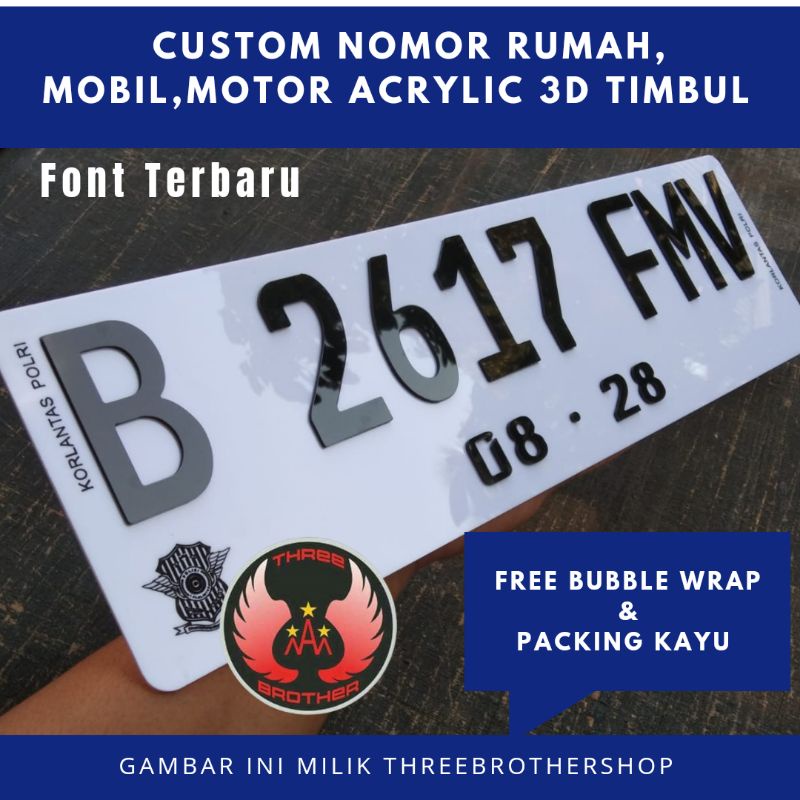 Variasi Plat Nomor Acrylic Mobil model 3D Timbul