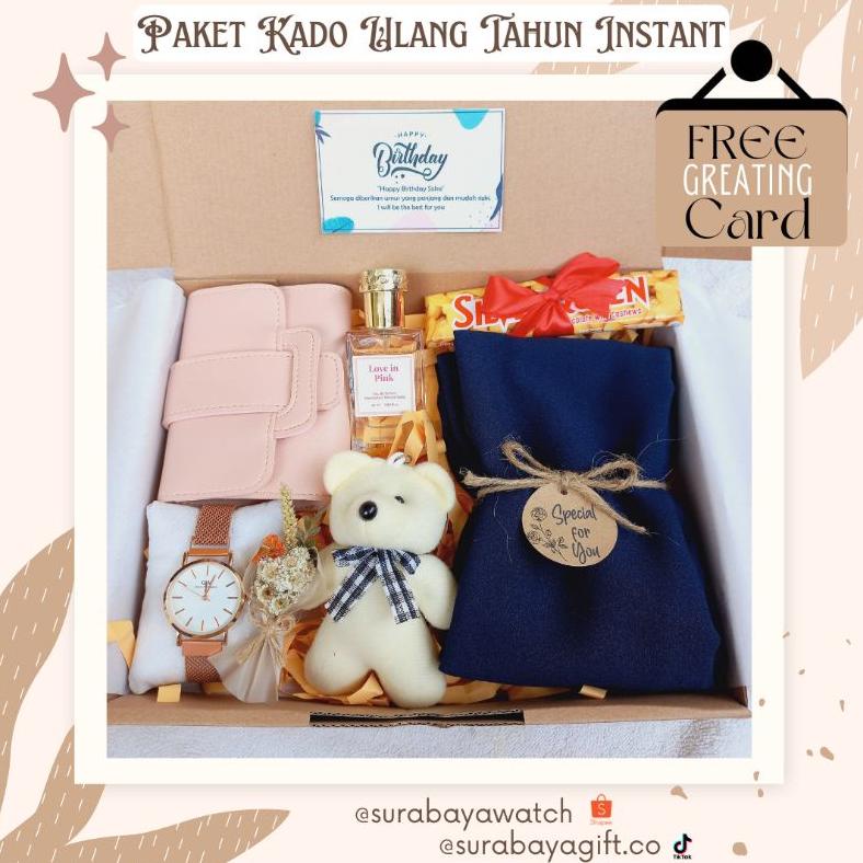 

Best Seller Paket Gift Box Cewek Hampers Ulang Tahun Paket Kado Wisuda Coklat Silverqueen Dompet Pashmina Hijab Gantungan Kunci Ucapan Anniversary Buket Bunga Wisuda Graduation Kartu Ucapan murah