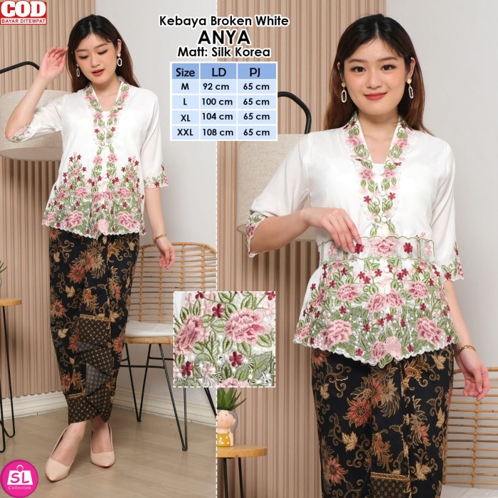 Atasan Kebaya Putih Bordir Bunga Cantik Lengan Pendek Elegan Mewah