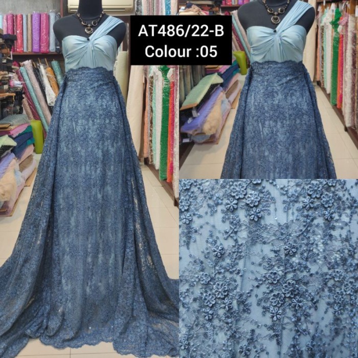Kain Tile Brokat Bunga Kecil 3D Timbul 4525A Denim