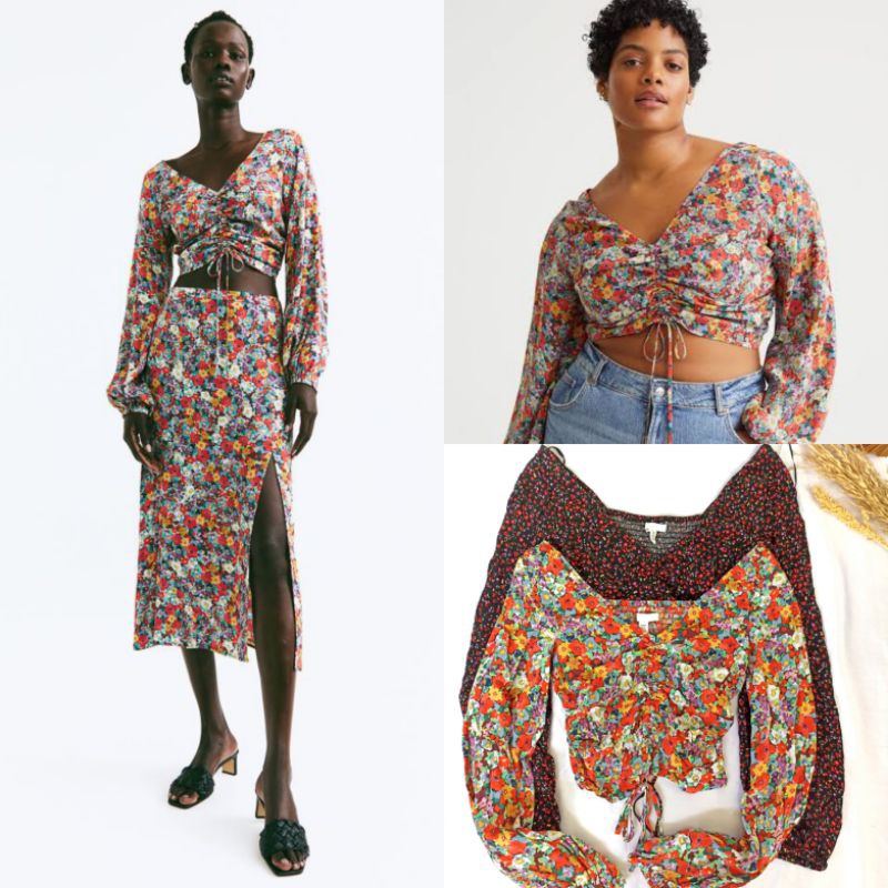 Icenem Long Sleeve Crop Top Floral Hm