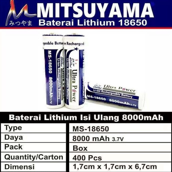 STOCK TERUPDATE Baterai cas mitsuyama 18650 - baterai 8000 mAh - batrei charger - batrei 18650