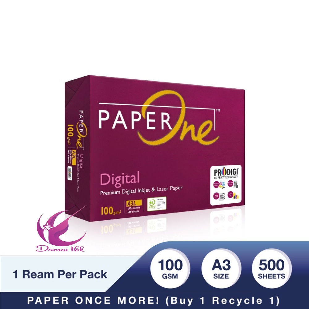

PaperOne Kertas A3 100gr Digital 1 Rim (500 lembar) Kertas HVS A3 Kertas Fotocopy