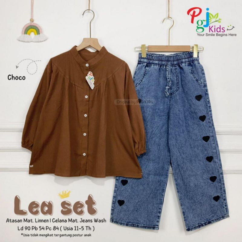 ((SETCEL JEANS MOTIF BORDIR CANTIK)) LEA SET TEEN KIDS BY PGJ // SETELAN KEMEJA PANJANG LINEN DAN KU