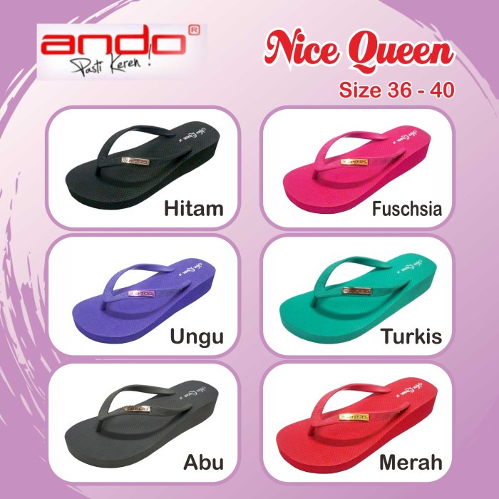 NEW ANDO NICE QUEEN Sandal Jepit Wedges Wanita Sendal Japit Ando Original
