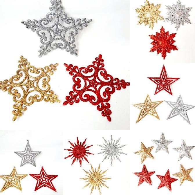 

( Vavabicycle ) Paket Bintang Natal Isi 3 Dekorasi Hiasan Pohon Natal Christmas Star Limited Edition