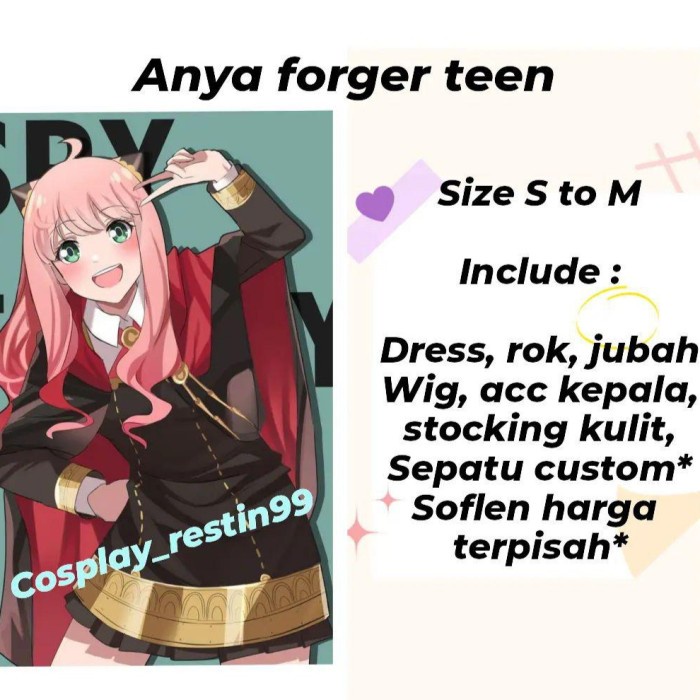 Rental Costum Cosplay Anya Forger Teen Ready