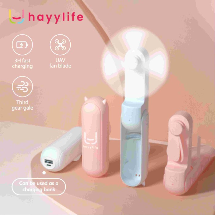 Sale HAYYLIFE Kipas Angin Portable 2000mAh Mini Fans Usb Rechargeable -Pink /KIPAS ANGIN MINI/KIPAS