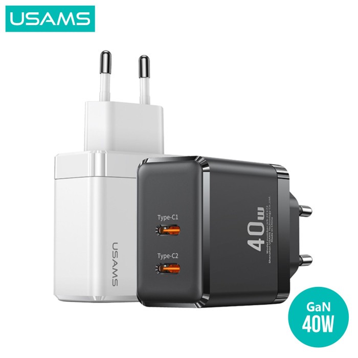 Usams T54 Adapter Fast Charger Gan Dual Type C 40W