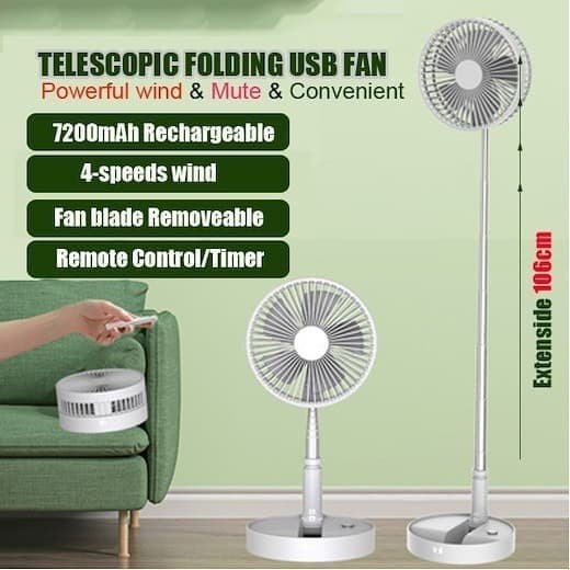 TERLARIS P9S Kipas Angin Lipat Fan Portable Usb Dengan Remote Control Timer /KIPAS ANGIN MINI/KIPAS