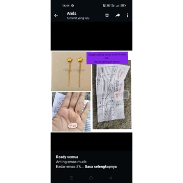 anting emas muda bintang Jurai kadar 5%