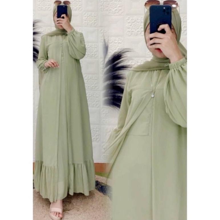 11.11 Gamis Malaysia Outer Seruty Babydol Polos Full Puring/Gamis Murah Pesta/Gamis Terbaru