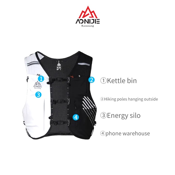 AONIJIE C9116 HYDRATION BACKPACK VEST - 10L TRAIL RUNNING - BLACK