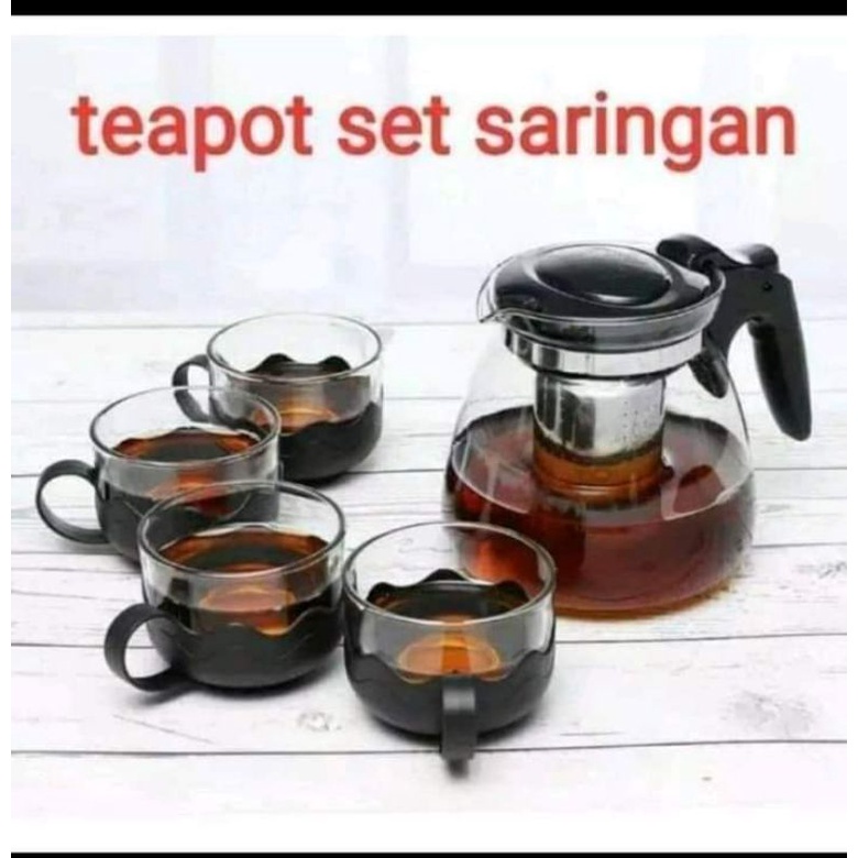 Set Teko Dan Gelas Plastik Cangkir Keramik Air Teapot 5 Pcs Jumbo 4 Liter Tahan Lama Pitcher Glass W