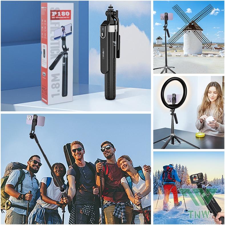 Hot Sale Tnw P180 Tongsis Tripod 180Cm Bluetooth Selfie Stick Remote Tripod Hp Baut 1/4 Tongsis Untu