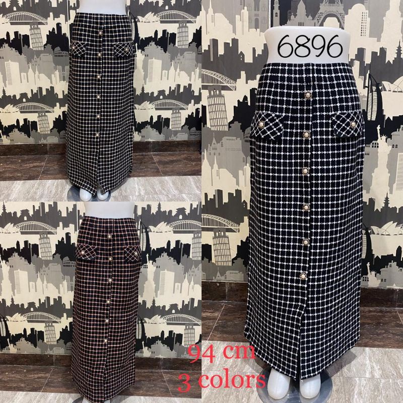 Rok Rajut Span Wanita Import Variasi Kancing Tengah