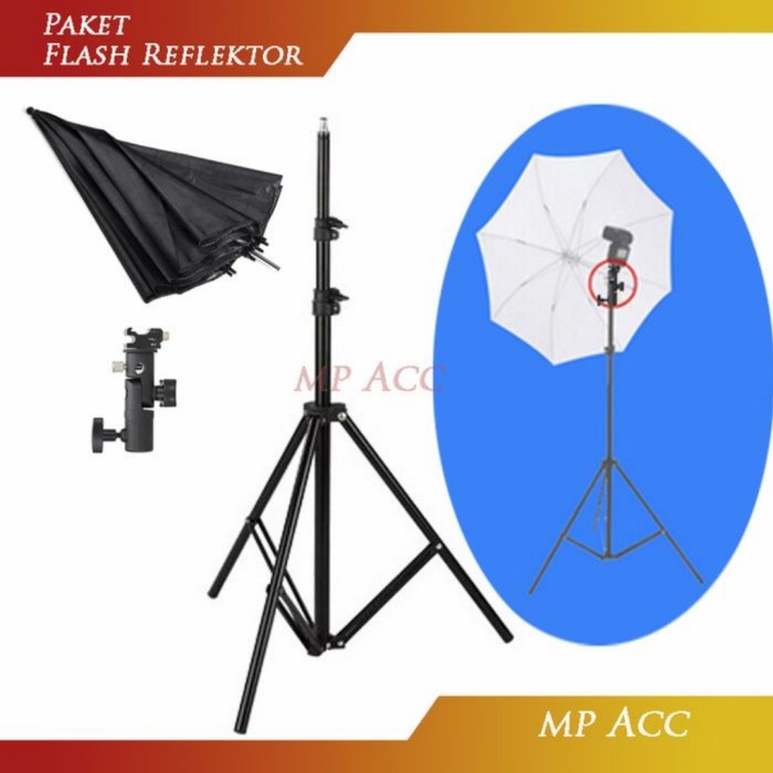 Promo Paket Tripod Hot Shoe Adapter Stand Payung Reflektor Flash Kamera Terbaru