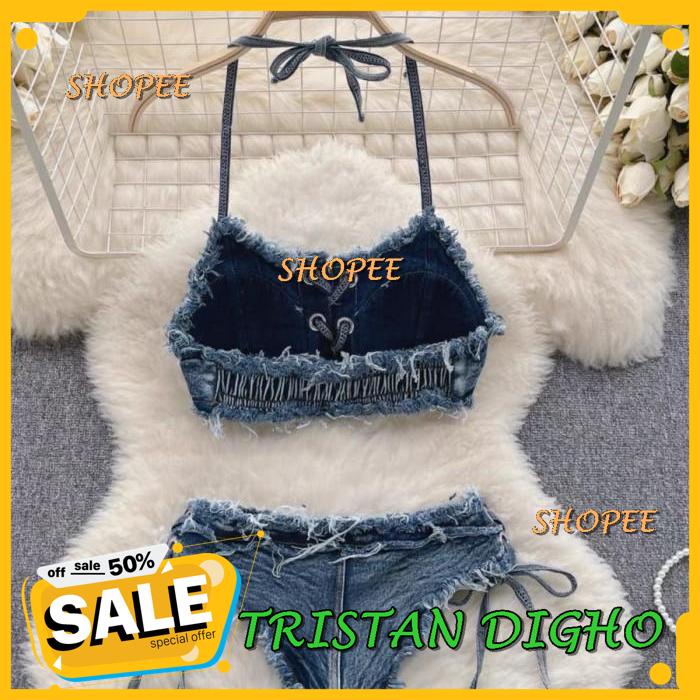 LINGERIE SEXY HOT SET BIKINI DENIM LEHER V SEXY TALI SAMPING BAR B / LINGERIE SEXY HOT SET BIKINI DE