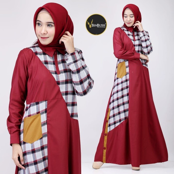 [Original] Gamis / Dress Sakura Ori By Binbush Warna Merah Bisa Gojek