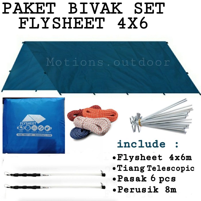 [New Ori] Paket Flysheet 4X6 Tiang Teleskopik Double Tenda Camping Outdoor Berkualitas