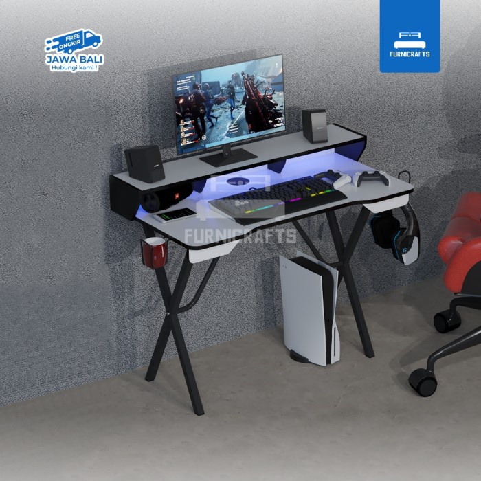 Bae Meja Gaming Kaki Besi Murah Lengkap Dengan Led / Meja Gaming Lemon