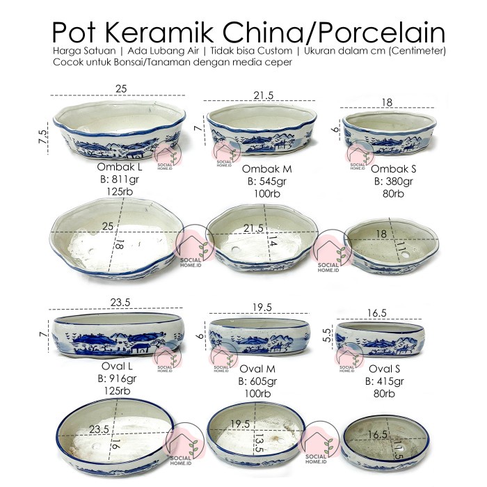 Promo Pot Tanaman Bonsai Ceper Keramik China Putih, Porcelain, Porselain Terbaru