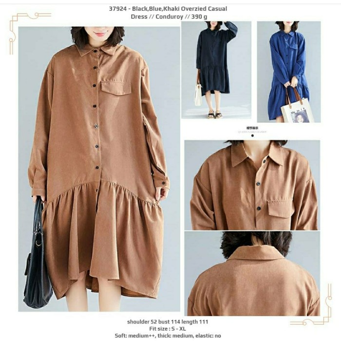 [Ori] Dress Tunik Jumbo Polos Korduroy Biru Hitam Coklat Lengan Panjang Terbaru