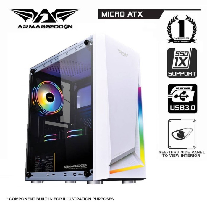 Casing CPU Gaming PC Armageddon Nimitz N5 Aurora Micro ATX T-Glass
