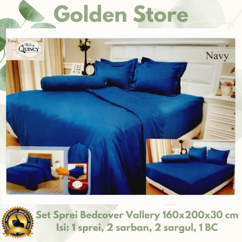 Set Sprei Bedcover Vallery Quincy 160x200x30 Navy
