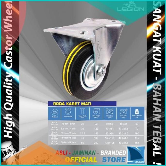 Roda Lori 5" inch / 125 mm 1 Arah Besi - KARET Caster Troli LEGION 20