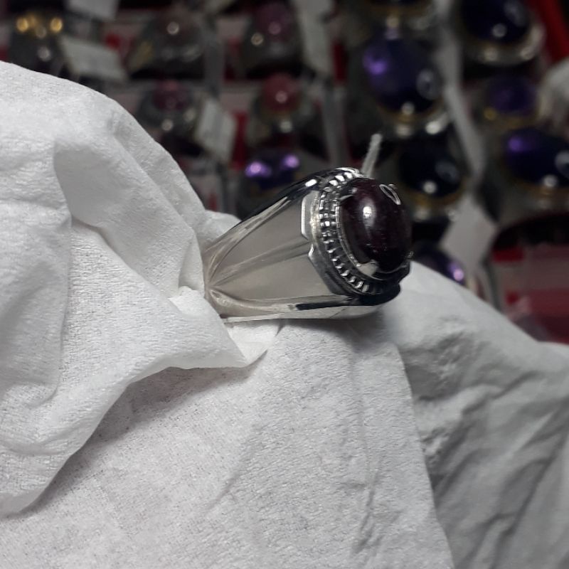 cincin batu permata asli natural Ruby star.emban ikat ring monel super doff handmade