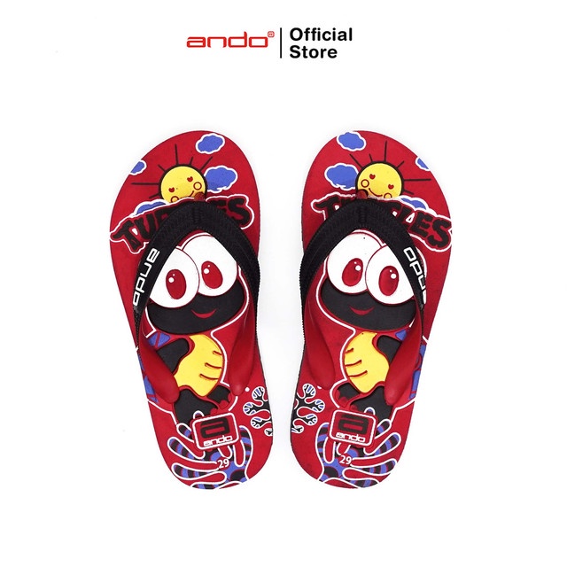 Ando Official Sandal Jepit Harare Anak - Merah/Hitam