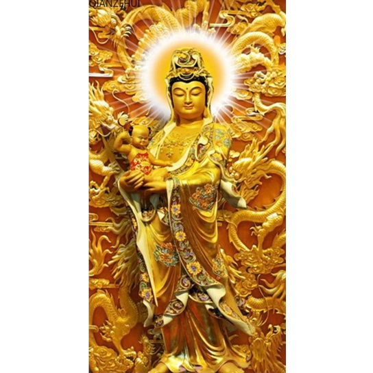 ✅Original Lukisan Full Diamond 5D Painting Diy Dewi Kwan Yin Emas Ukuran 40X75 Diskon