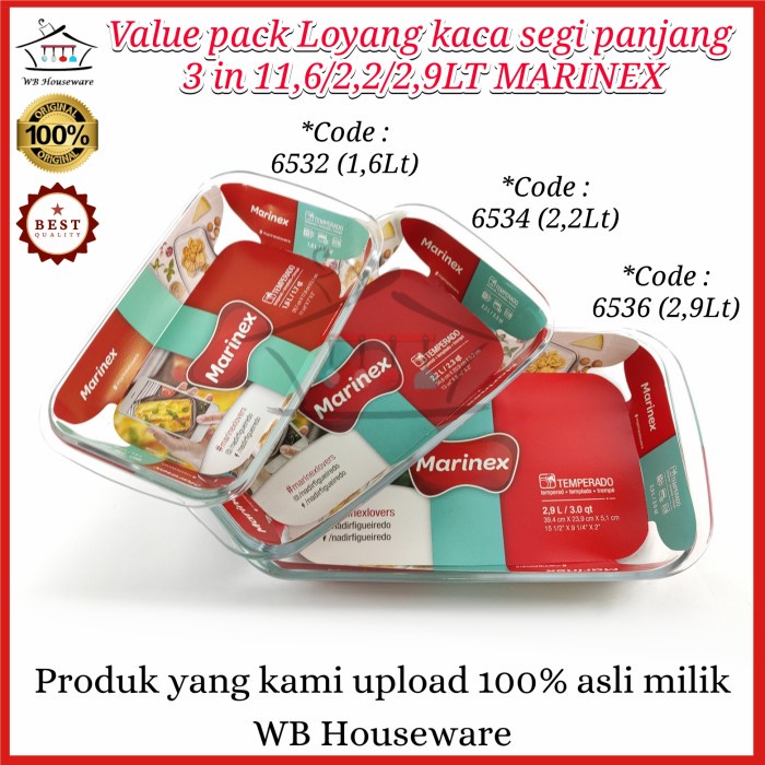 

✨Baru Loyang Kaca Segi Set Isi 3 / Value Pack Marinex 16/22/29Liter Bisa Sameday