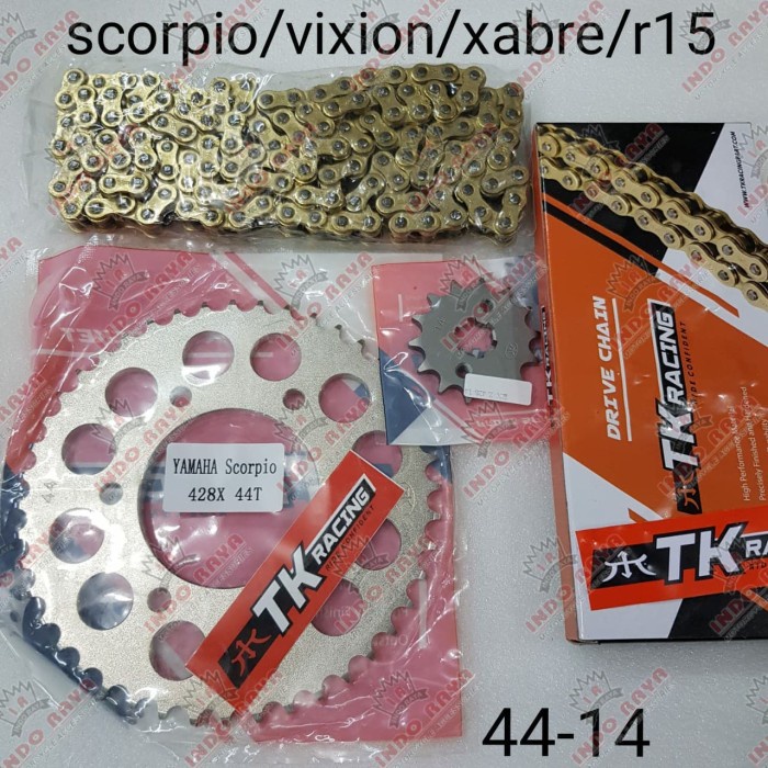 ✨Ori Gear Set Plus Rantai Gold Tk Racing 428 Scorpio R15 Vixion Old Vixion Terbaru