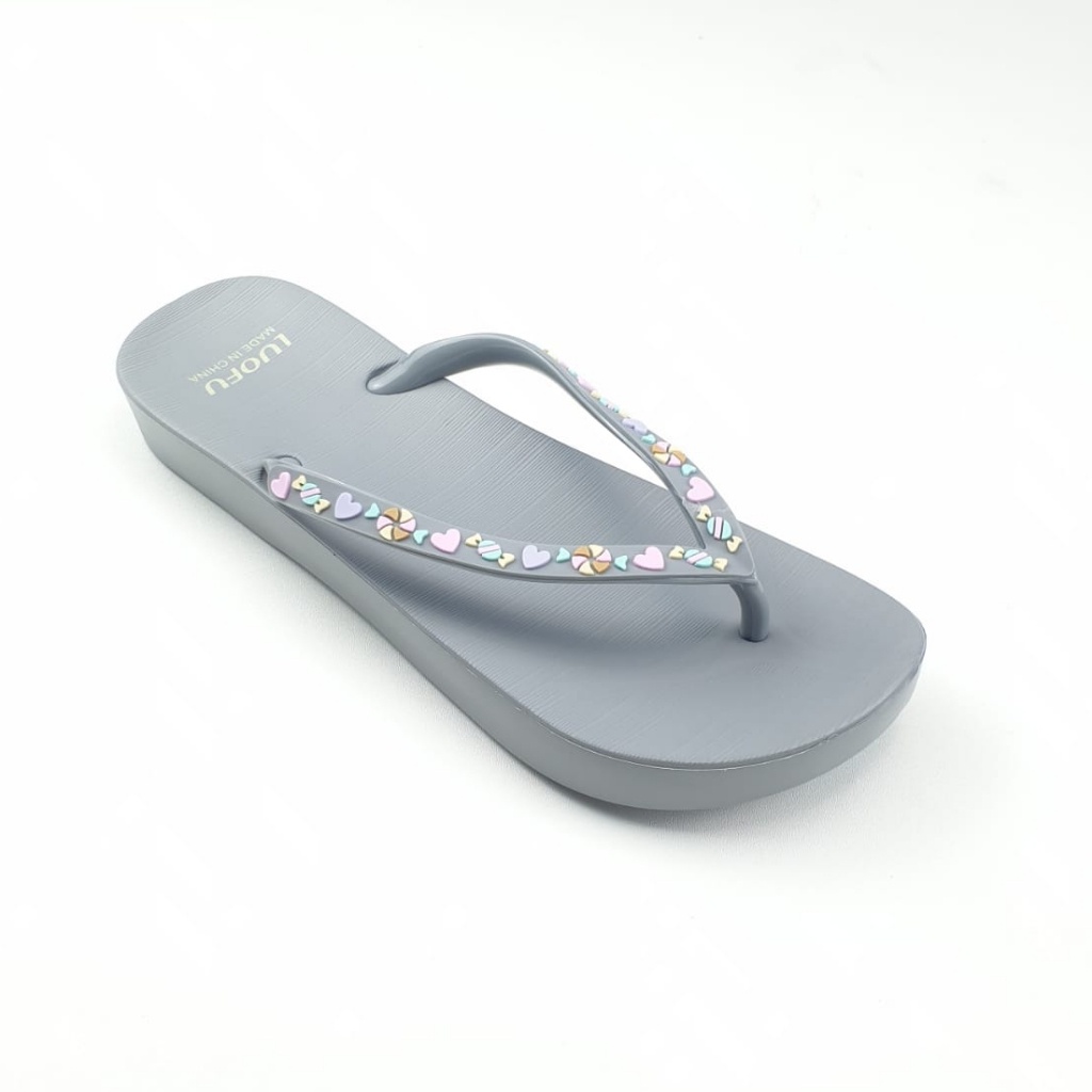 [MODEL TERKINI] E7140E111 LUOFU ORIGINAL jelly sandal karet empuk murah jepit wanita import sendal