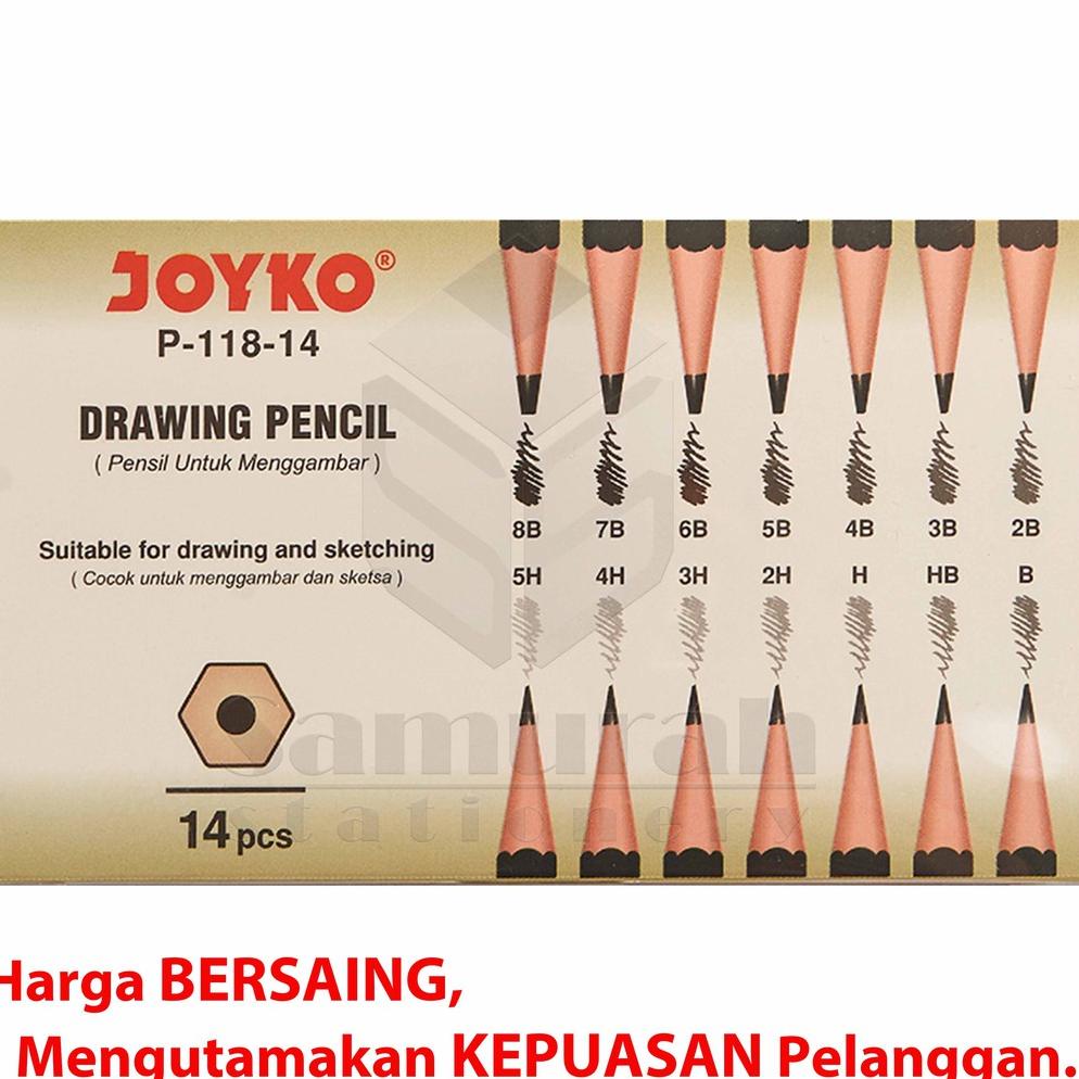 

ORIGINAL Drawing Sketch Pencil Joyko P-118-14 / Pensil Kayu Gambar Sketsa Set Lengkap P 118 isi 14 Pcs TERLARIS