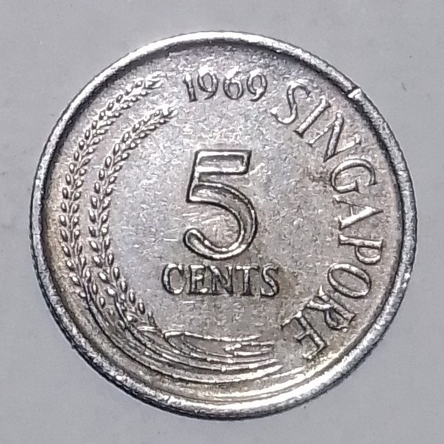 Koin Kuno Singapura 5 Cent Tahun Random -45pr