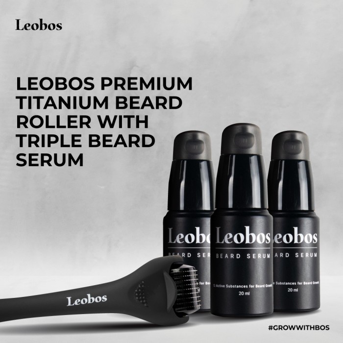 LEOBOS Premium Titanium Beard Roller with Triple LEOBOS Beard Serum