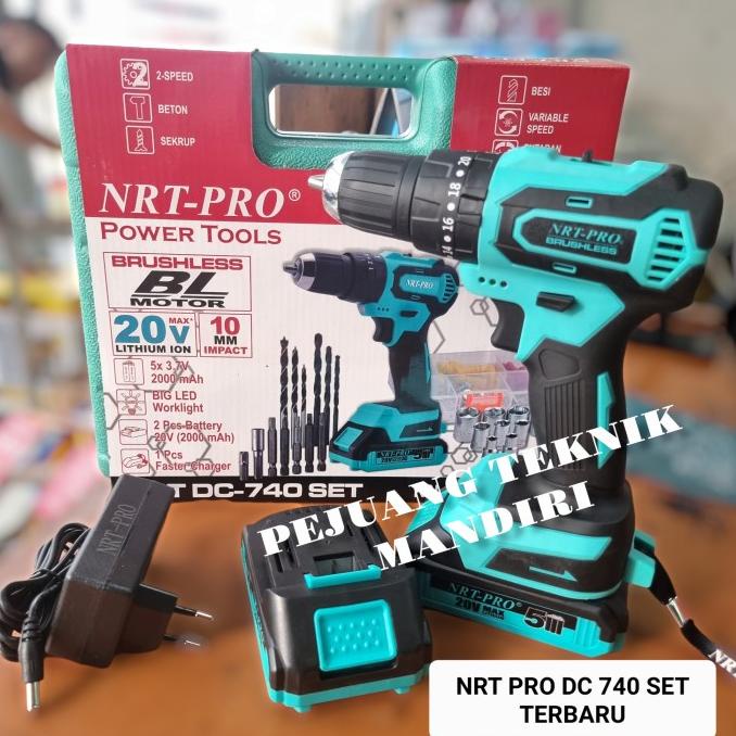 Mesin Bor Cordless Brushless Nrt Pro Dc740 Set / Nrt Pro Dc-740 Set Ready