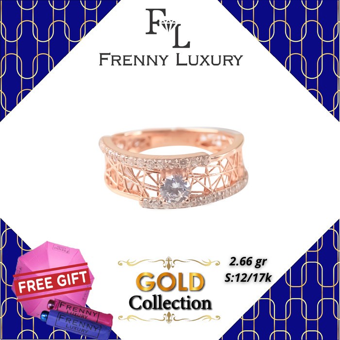 ✨Termurah Cincin Emas Rose Gold Rangka Solitaire 17K Bisa Sameday