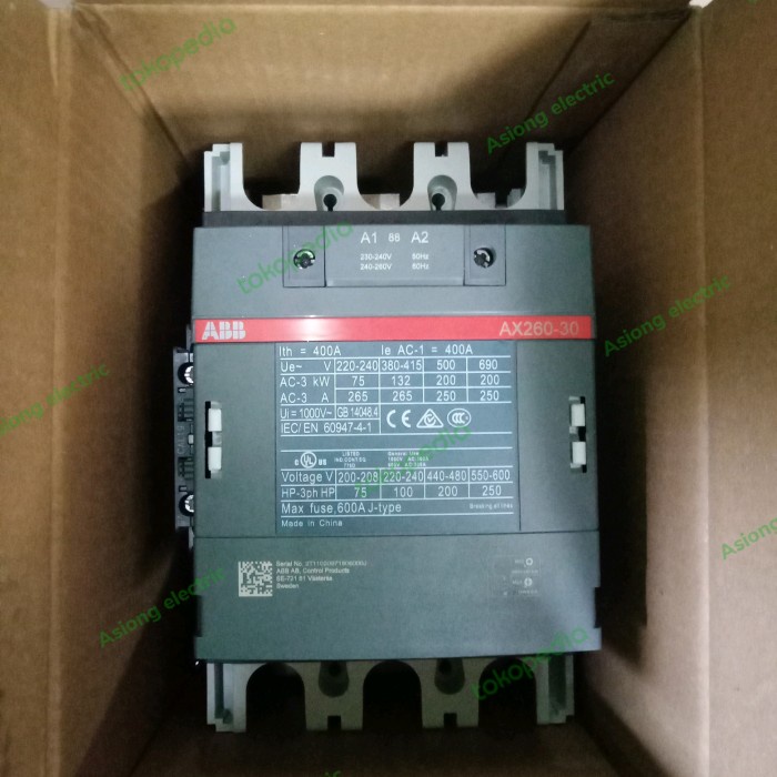 ✨Original Kontactor Abb Ax 260-30-11 220V 3Phase Berkualitas