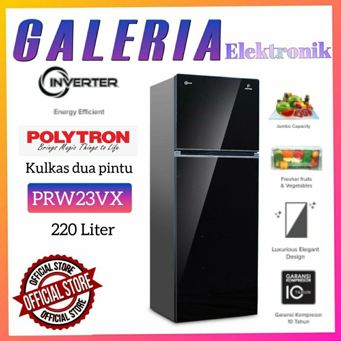 ✨Ready Kulkas 2 Pintu Lemari Es Polytron Prw23Vx Prw 23Vx Prw 23 Vx 220 Liter Terbaru