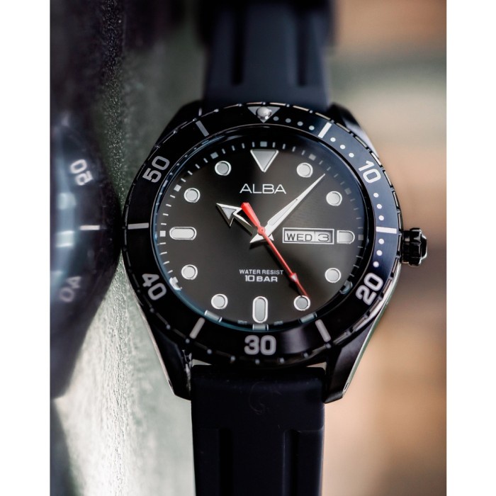 ✅Sale Jam Tangan Pria Alba Active Quartz Black Rubber Aj6119 Original Diskon