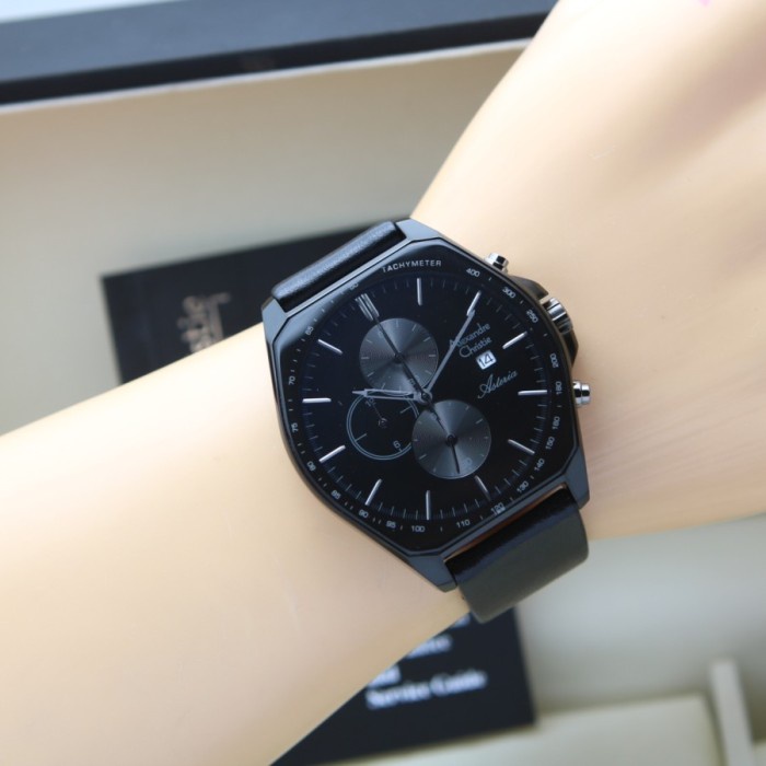 ✅Ready Alexandre Christie Ac 6648 Full Black Leather Pria. Original Terbaru