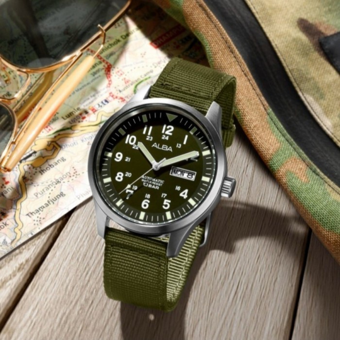 ✅Ready Alba Al4217X1 Al4217 Automatic Green Kanvas Jam Tangan Pria Original Terbaru